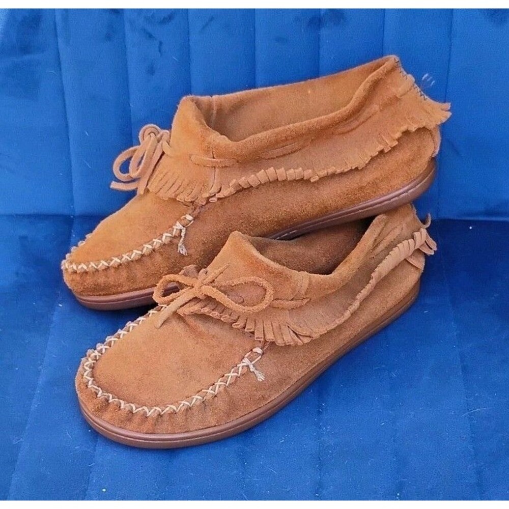 Vintage Barbo Canada Suede Fringe Moccasins Tan Brown Booties Womens 5 M
